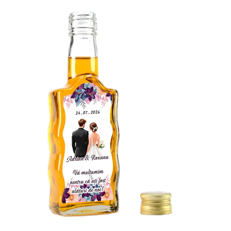 Sticla decorata nunta, 200 ml, model stof 2 002